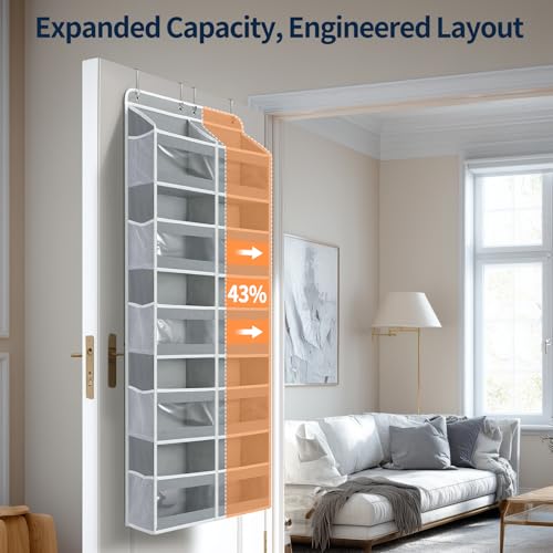 5-Tier Over The Door Organizer Dual-Column, 80lbs Load Over The Door Storage of 10 Compartments, Heavy Duty Door Organizer Hanging for Bedroom Closet Dorm Bathroom Pantry, Grey 1 Pack - view 3