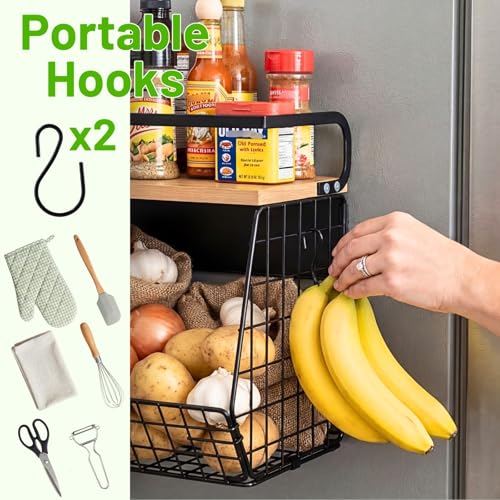 Magnetic Shelf for Fridge with Wood Lid, Fruit Potato and Onion Storage Bins, Pantry Organizers & Storage, Large Container Magnetic Spice Rack for Refrigerator, Kitchen Counter, Cabinet - view 6