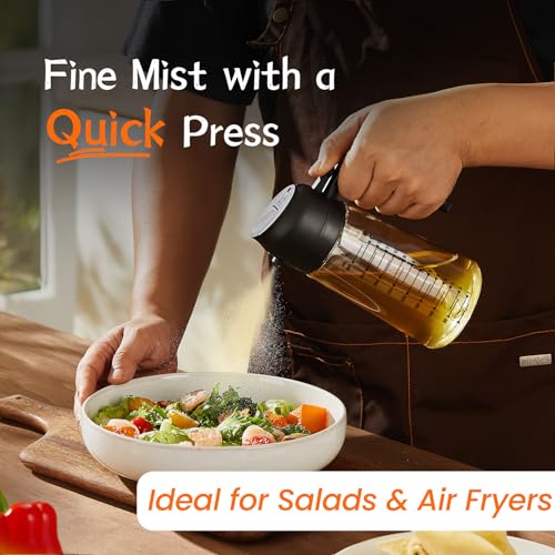 16oz/470ml Glass Olive Oil Sprayer for Cooking – 2 in 1 Olive Oil Dispenser Bottle for Kitchen Gadgets and Air Fryer Accessories, Salad, BBQ - Black - view 2