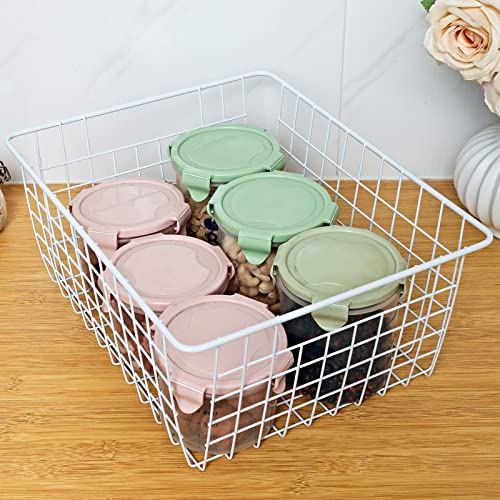 14" Upright Freezer Storage Baskets, White Wire Storage Bins Large Bakset for Freezer, Pantry, Bathroom Organizing, Set of 4 - view 3