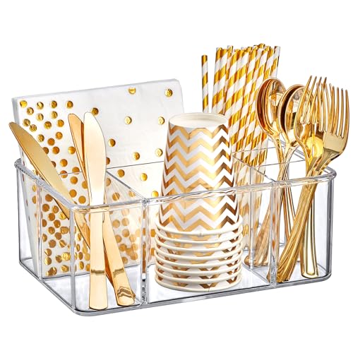 Felicia - Plastic Flatware Organizer, 5-Compartment Utensil Holder, Paper Plate Holder, Cutlery and Silverware Storage for Countertop, Perfect Storage Solution for Home and Restaurant - view 2