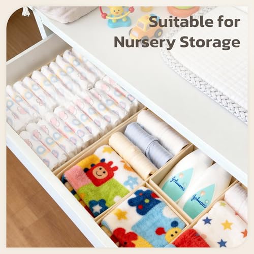 Drawer Organizer, 16 Pack Baby Dresser Organizer for Nursery, Foldable Closet Organizers and Storage Dresser Dividers for Clothes, Socks, Scarves, Ties (Beige) - view 5