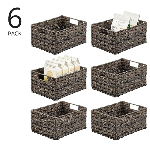 Woven Farmhouse Kitchen Pantry Food Storage Organizer Basket Box - Container Organization for Cabinets, Cupboards, Shelves, Countertops, Store Potatoes, Onions, Fruit, 6 Pack, Espresso Brown - view 2