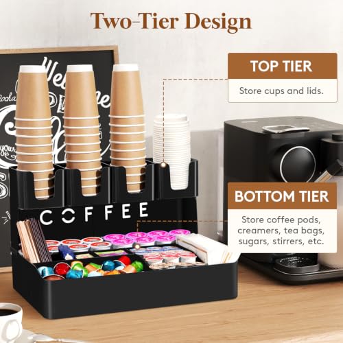 2-tier Coffee Station Organizer, 11 Compartments, Black, Plastic - view 4