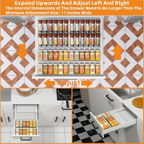 8 Pack Adjustable In Drawer Spice Organizer - Expandable From 11'' to 22'' - Acrylic Drawer Seasoning Organizer,Clear Spice Organization Tray for Cabinet Drawers Condiment,Nail Polish and Jar - view 2