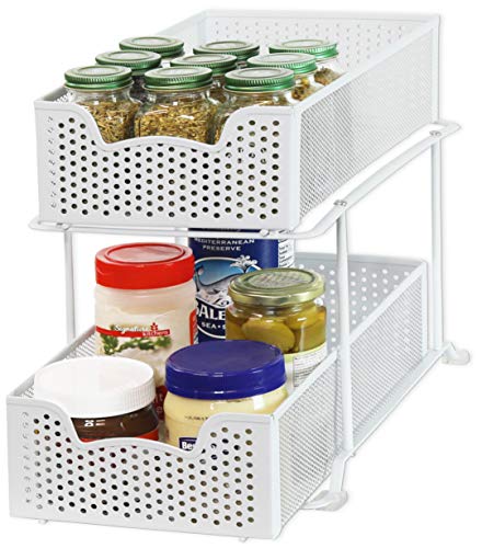 2 Tier Sliding Cabinet Basket Organizer Drawer, White