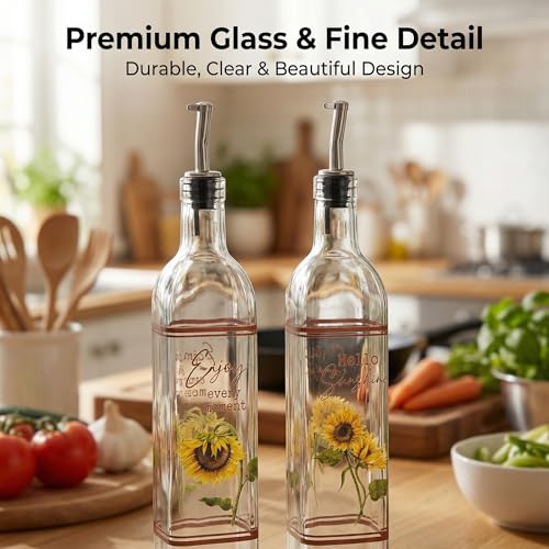 Olive Oil Dispenser Bottles, 17oz Glass Set of 2, Sunflower - view 7