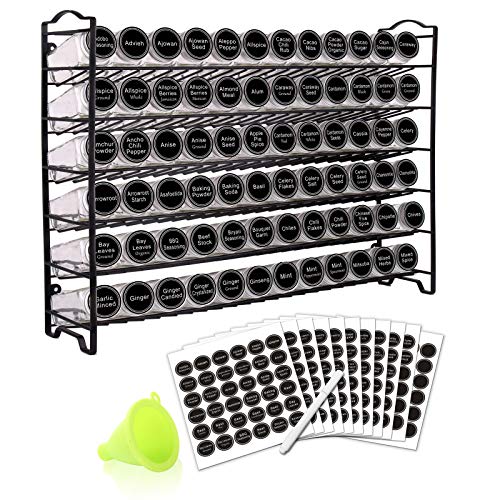 Spice Rack Organizer with 72 Spice Jars 4 oz, 396 Spice Labels
