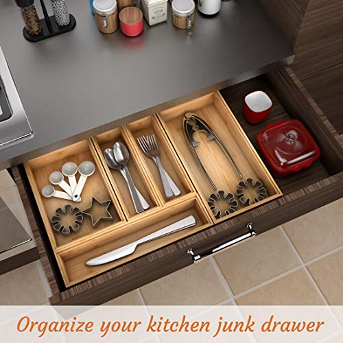 Stackable Utensil Drawer Organizer, Bamboo Kitchen Flatware Holder 9"x 6" - view 3