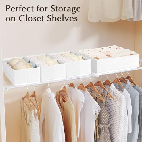 Drawer Organiser System, Drawer Organiser, Foldable Storage Box, Fabric, Drawer Inserts for Wardrobes, Wardrobe Organiser for Trousers, Clothes, Set of 4, White - view 2