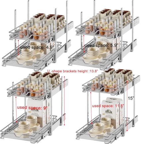 Pull Out Cabinet Organizer (14" W X 21" D), Cabinet Pull Out Shelves, 2 Tier Pull Out Drawers for Kitchen Cabinets, Wire Basket Slide Out Shelf for Cabinet Organization ​in Kitchen, Pantry - view 6