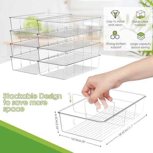 Snack Organizer for Pantry Shelf, 6 Pack Clear Plastic Pantry Storage Bins with 3 Dividers for Snacks, Spices, Chips Food Organizer, Stackable Pantry Organizers for Kitchen, Fridge, Cabinet - view 3