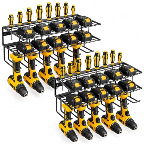 Power Tool Organizer for Tool Storage,Drill Holer Wall Mount,Storage Rack for Garage Organization, Wall Organizer with Shelf,Heavy Duty for Lifetime Use(2 Pack Black)