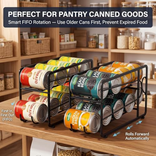Soda Can Organizer Storage Rack, 2 Pack Stackable Beverage Soda Can Dispenser Organizer Holder for Refrigerator, Cabinet, Pantry (Black) - view 5