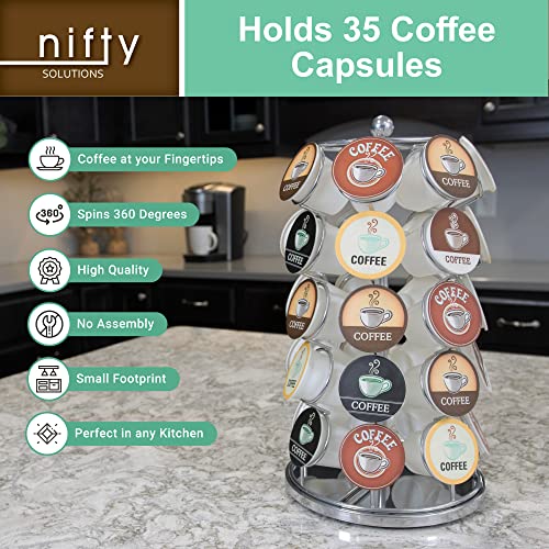 Nifty K Cup Holder – Compatible with K-Cups, Coffee Pod Carousel | 35 K Cup Holder, Spins 360-Degrees, Lazy Susan Platform, Modern Chrome Design, Home or Office Kitchen Counter Organizer - view 4