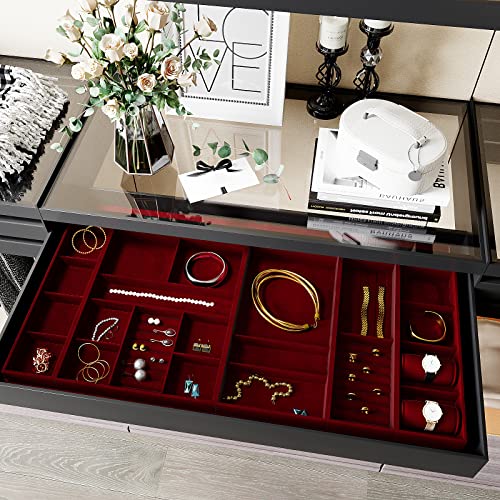 Dark Red Velvet Fabric Wallpaper Self Adhesive Soft Felt Drawer Liners 15.7''x118'' Red Flocking Contact Paper Peel and Stick Velvet Lining for Jewelry Box Cabinets Shelves Walls Arts & Crafts - view 2