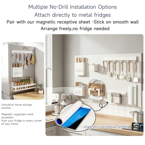 Magnetic 3‑Compartment Kitchen Storage Bin, Ventilated Fridge Organizer & Rack for Spices & Small Fresh Produce, No Drill Wall Mount Kitchen Condiment Storage Organizer - view 2