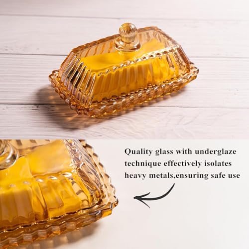 Champagne Color Glass Butter Dish with Lid for Countertop - view 4
