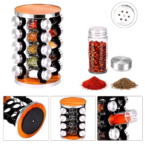 20 Jar Rotating Spice Rack, Wood & Stainless Steel Countertop - view 4