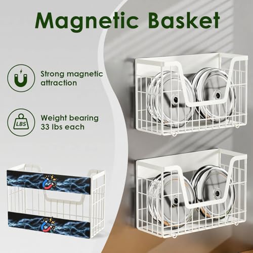 2 Set Magnetic Fridge Shelf, White Magnetic Fruit Basket for Fridge - view 3