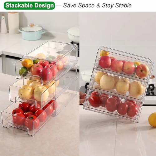 2 Pack Stackable Refrigerator Organizer Bins with Pull-Out Drawer, Clear BPA-Free Food Storage Containers for Fridge Freezer, Kitchen Pantry Cabinet & Bathroom Vanity Organization - view 3