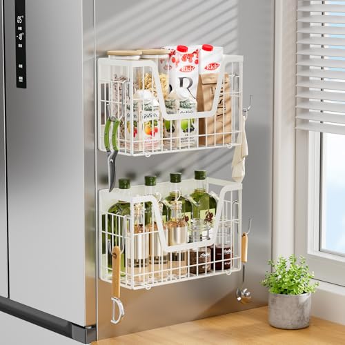 2 Set Magnetic Fridge Shelf, White Magnetic Fruit Basket for Fridge - view 6
