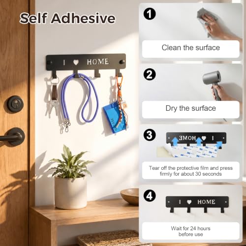 4-Hook Metal Key Holder Wall Mount with Self-Adhesive Back - view 4