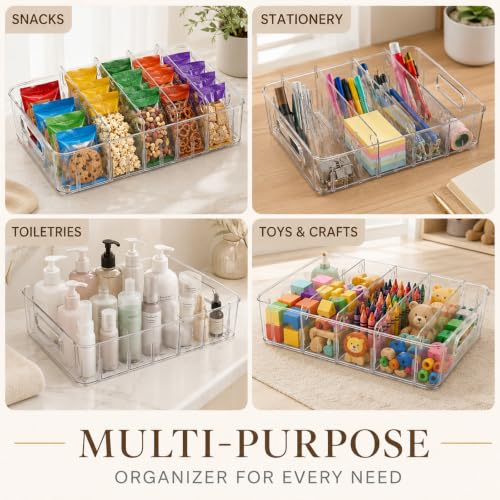 Snack Bin Organizer, 2PCS Clear Plastic Storage Bins with Removable Divider - view 6