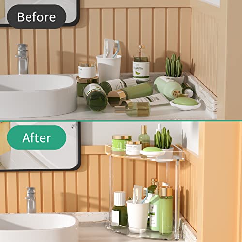2 Tier Acrylic Bathroom Counter Organizer, Clear Bathroom Countertop Corner Organizer, 2-Tier Corner Storage Shelf Vanity Trays, Home Storage Holder for Makeup Cosmetics Perfume Organizer - view 5