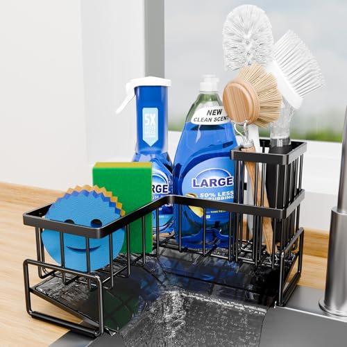 Large Sponge Holder for Kitchen Sink, 90-Degree Sink Caddy Storage