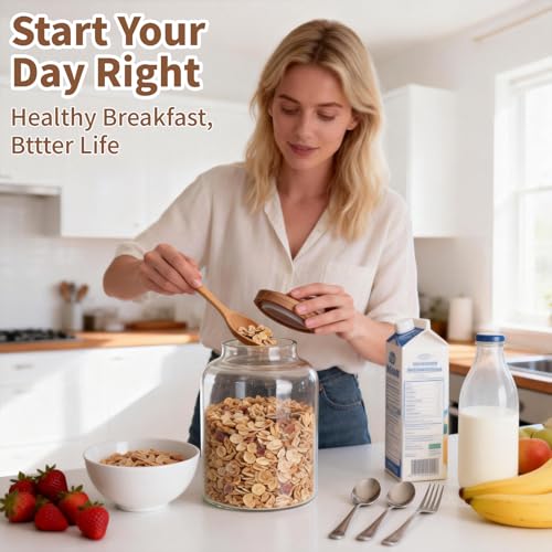 2 PCS Large Glass Food Storage Jars with Airtight Lids, 4.2 Qt Wide Mouth Glass Canister Set for Pantry, Rice, Flour, Sugar, Cereal & Coffee - view 6