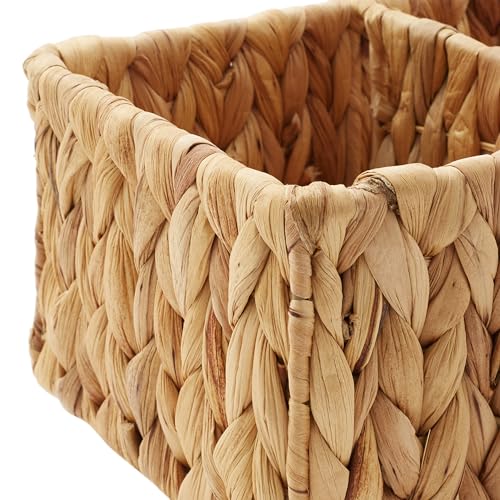 Set of 2 Water Hyacinth Basket Organizers with 3 Sections, Natural - Woven Storage Bins for Bathroom, Laundry, Pantry, Office, Shelves - view 6