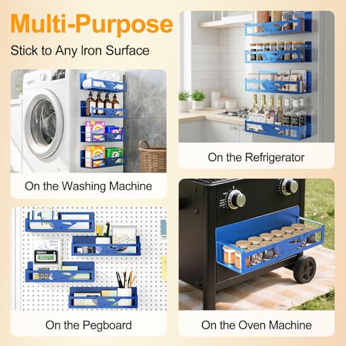 Magnetic Spice Rack for Refrigerator, 4 Pack Metal Magnetic Shelf Organizer for Fridge Side, Strong Spice Storage Rack for Kitchen, Dark Blue - view 2