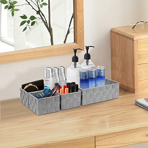 Drawer Organizer Bins,Woven Strap Storage Box Cube Basket Containers Divider for Organizing drawers, Shelves, Closets, Cabinets, Dressers and Countertops,set of 4, Light Grey - view 6