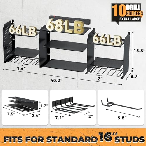 Upgraded Large Power Tool Organizer Wall Mount with Charging Station - view 2