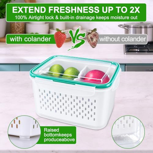 Thicker Produce Fruit Storage Containers for Fridge with Colander &Dividers - view 4