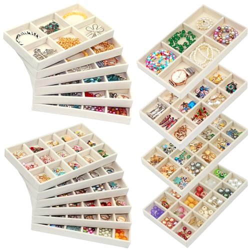 12-Pack Stackable Velvet Jewelry Organizer Trays, Drawer Inserts for Earrings Rings Necklaces Bracelets Earring Organizer For Women Jewelry Storage Display Case