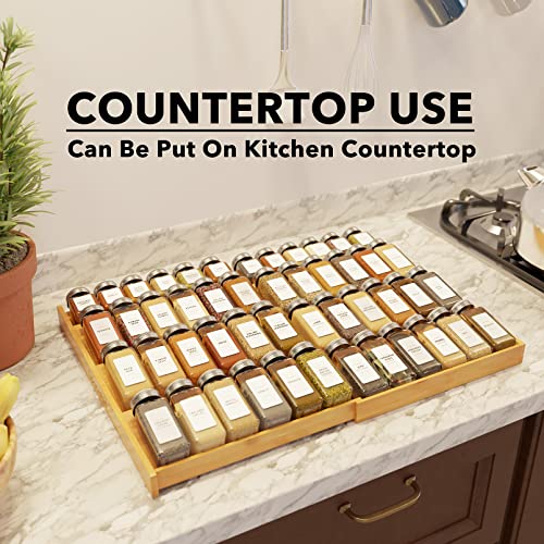 Bamboo Spice Drawer Organizer, (Need 3" Deep Drawer) Expandable 4 Tier Spices Rack for Cabinet, Kitchen Seasoning Storage Insert (Jars Not Included, From 12" to 23" Wide) - view 6
