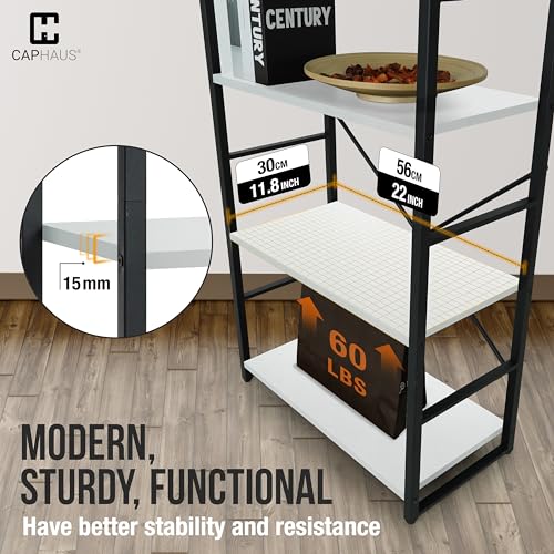 3 Tier Small Bookshelf, 24 Inch Width Free Standing Shelf, Bookcase Shelf Storage Organizer, Industrial Book Shelves for Home Office, Living Room, White Shelves & Metal Frame - view 6