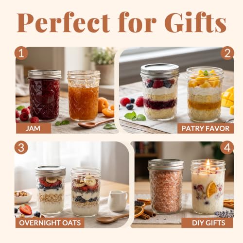 16 oz 12 Pack Crystal Mason Jars With Airtight Lids - view 6