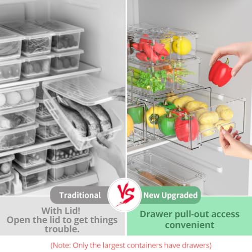 14 Pack Clear Fridge Organizer with Lids and Refrigerator Drawers - view 3