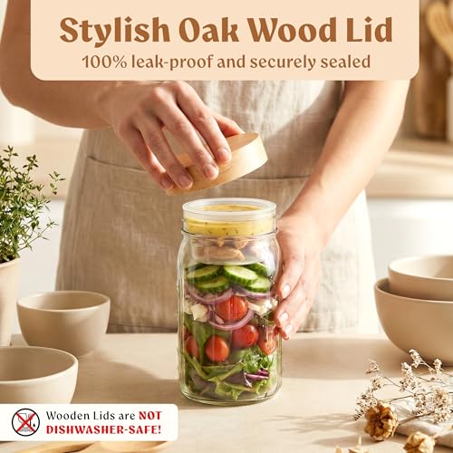 Glass Salad Jars with Oak Lids, 4 Pack 32oz for Meal Prep - view 6