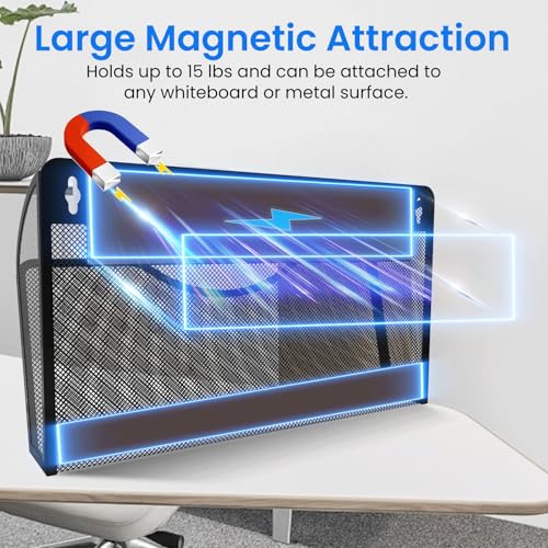 Magnetic File Holder 3PCS Wall File Folder Organizer, No Drilling Hanging Magazine Rack for Refrigerator, Document Paper Mail Folder Holders Office File Magnetic Organizer (Black) - view 3
