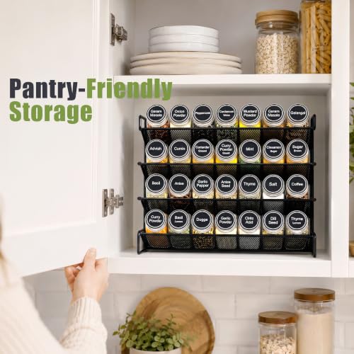 Spice Rack Organizer for Cabinet with 28 Spice Jars, 386 Spice Labels, Magnetic Spice Rack for Refrigerator, Seasoning Organizer for Countertop, Kitchen, Pantry, 13.2" W x 9.8" H, Black - view 5
