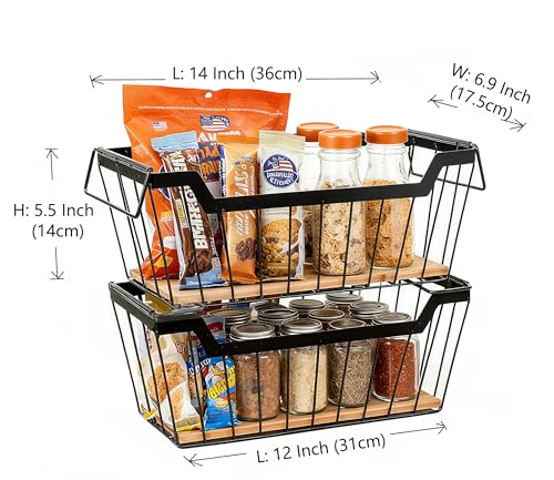Metal Wire Basket with Handles Storage Organizer Stackable Organizing bins for Cabinet Shelf Countertop Under Sink Pantry for Kitchen,Bathroom,Laundry Closet,Set of 2pcs - view 5