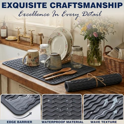 2 Pack Silicone Dish Drying Mat for Kitchen Counter Heat Resistant Under Sink Waterproof Coffee Bar Accessories Dining Rack Stone Utensil Holder Countertop Decor Must Haves 2026 - view 5