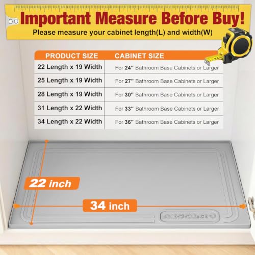 Under Sink Mat 34" X 22", Waterproof Silicone Cabinet Kitchen Liner, Gray - view 2