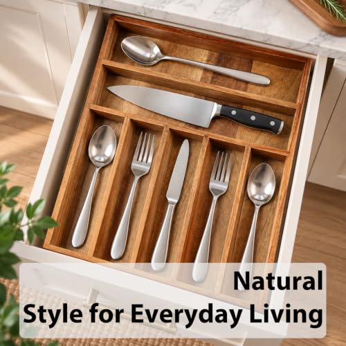 Acacia Wood Silverware Organizer Tray for Drawer, 7 Compartments - view 7