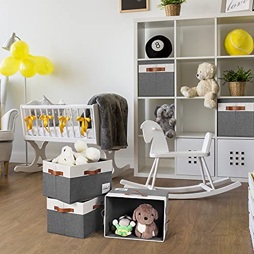 Storage Bins with Lids 3 Pack, Large Storage Baskets with Lids and Label, Foldable Fabric Storage Boxes with 3 PU Handles for Organizing Shelves Home Nursery Office (Grey, 15x11x9.6) - view 6
