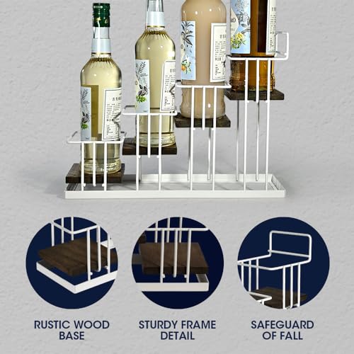 Syrup Bottle Holder Rack, Rustic Wood and White Metal Wire 4 Tier Syrup, Wine, Dressing Bottle Countertop Display Storage Stand for Kitchen Coffee Bar- MK816B - view 3